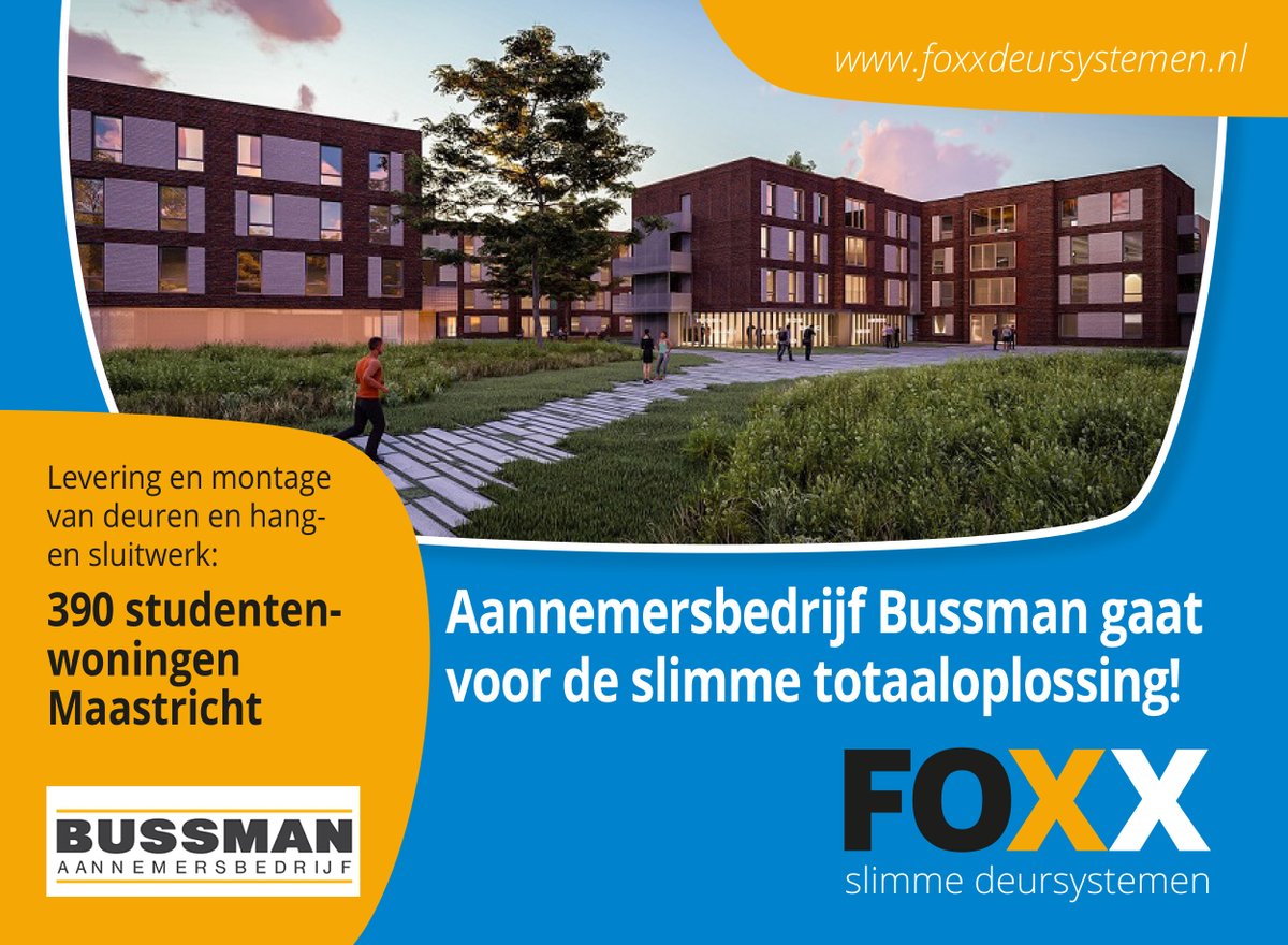 Voor het project: 390 studentenwoningen in #Maastricht ging <a href="/BussmanBouw/">BussmanBouw</a> voor de slimste oplossing: de levering en montage van deuren en hang- en sluitwerk via Foxx! #slim #deuren #hangensluitwerk