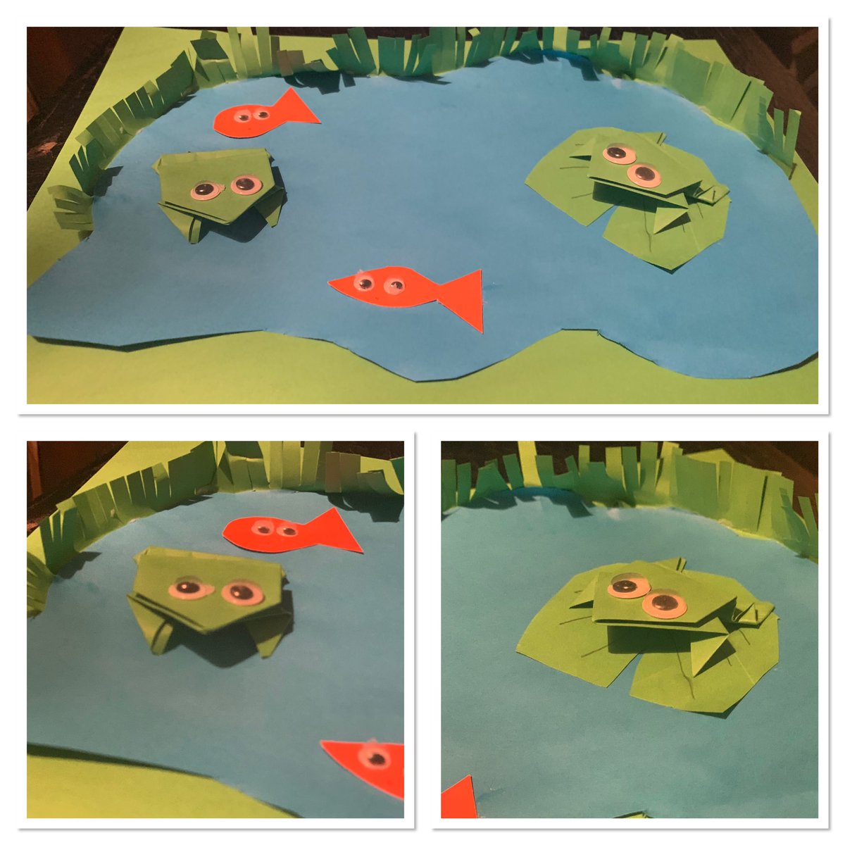 PoppiGoldsmith's tweet photo. @weswellbeing Noah created a paper pond with 2 origami frogs 🐸🐸 #Rokell 🔴 https://t.co/vhqW4VloBN