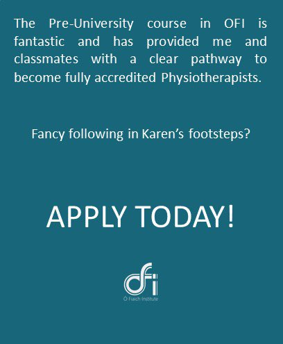 Karen Kieran graduated from Pre University Physiotherapy in OFI and is ready to start her degree! Karen tells how this course was the first stepping stone to her dream job. #OFIDundalk #ShapeYourFuture #Physiotherapystudent @thisisfet @careersportal.ie @lmetb2019