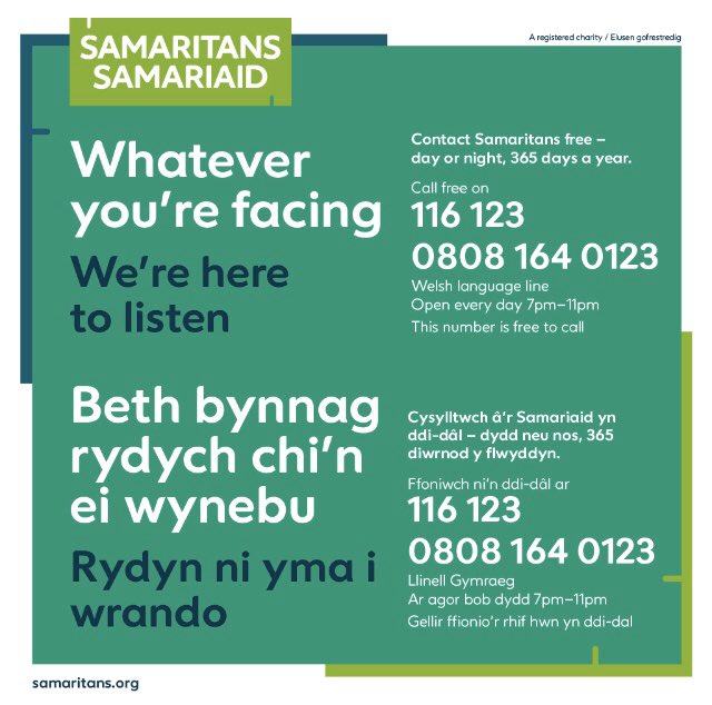 If you're struggling to cope this Friday or you're worried about the weekend ahead, remember you're never alone. We're here if you need to talk on📱116 123 (24/7) or to speak to us in Welsh 🏴󠁧󠁢󠁷󠁬󠁳󠁿0808 164 0123 (7pm - 11pm everyday)