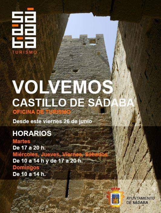 La oficina de turismo de Sádaba, situada en el castillo de la localidad, abre hoy sus puerta para dar servicio a los visitantes. Toda la información, en el cartel adjunto.