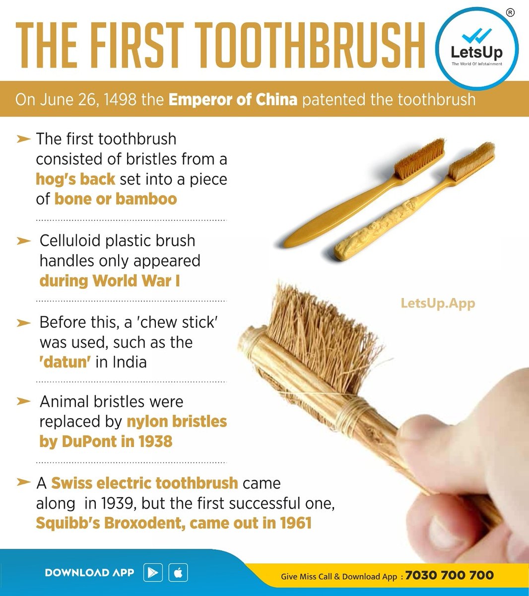 LetsUppEnglish's tweet photo. 6 centuries and the toothbrush still haven't changed a much!
#LetsUp #LatesUpdates #NewsUpdates #English #NewsApp #LetsupApp #HistoryofToothbrushes #FirstToothbrush #ToothbrushInvetion https://t.co/bTF9utZ4e6