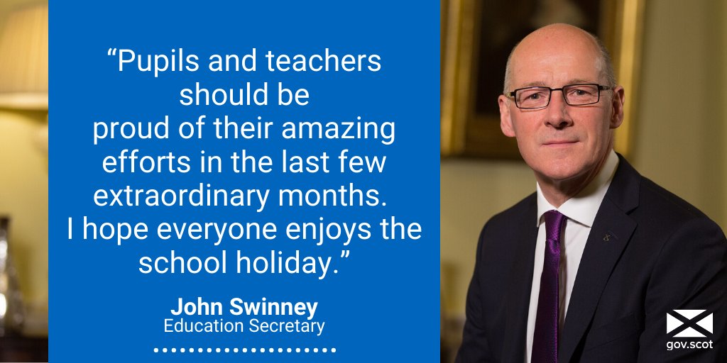 ScotGovEdu's tweet photo. Education Secretary @JohnSwinney has sent best wishes to Scotland’s school children and teachers on the last day of term. https://t.co/pUU00NELGj