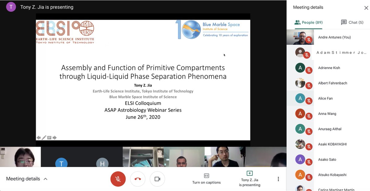 What a great start to the #Astrobiology #Webinar Series of #ASAP! Over 100 attendants tuning on exciting research on the #OriginOfLife and #Astrobiology by @t_z_jia from @ELSI_origins.  #ASAPWebinar