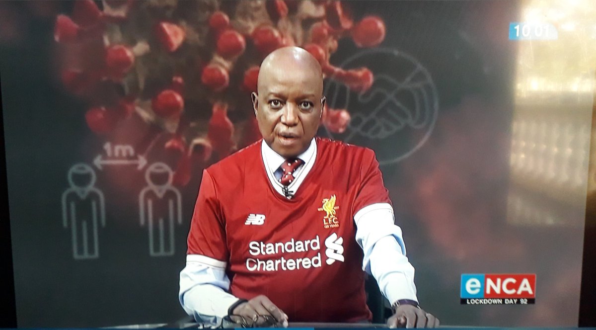 TendaiTweeted's tweet photo. When it's casual Friday and "Brah Dan" shows up on LIVE TV @eNCA @LFC #LFCchampions #YNWA #Liverpool #liverpoolfc #CHAMP19NS https://t.co/xjyLocPwlf