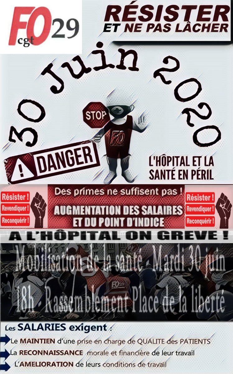 FOHIACT's tweet photo. 🔴☣⚕ℹ Mobilisation de la santé, le 30 juin 2020, Force Ouvrière est solidaire🔴✊ #UDFO29 #Finistère #FO #Brest https://t.co/nw9yCWIfrM
