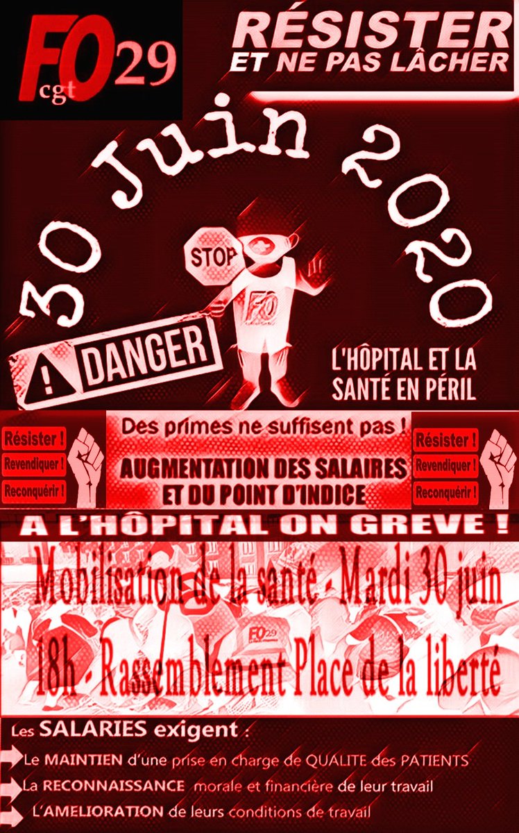 FOHIACT's tweet photo. 🔴☣⚕ℹ Mobilisation de la santé, le 30 juin 2020, Force Ouvrière est solidaire🔴✊ #UDFO29 #Finistère #FO #Brest https://t.co/nw9yCWIfrM