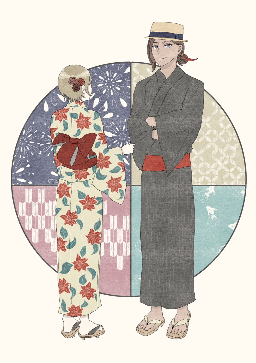 ⚠️監督生ちゃんいる/2枚

日本の夏にもお祭りや花火大会があってね
浴衣という服を着ていくんだよ

??/ジャミ監/ジャミユウ
#twstプラス
#ツイステプラス
#twst_NL 