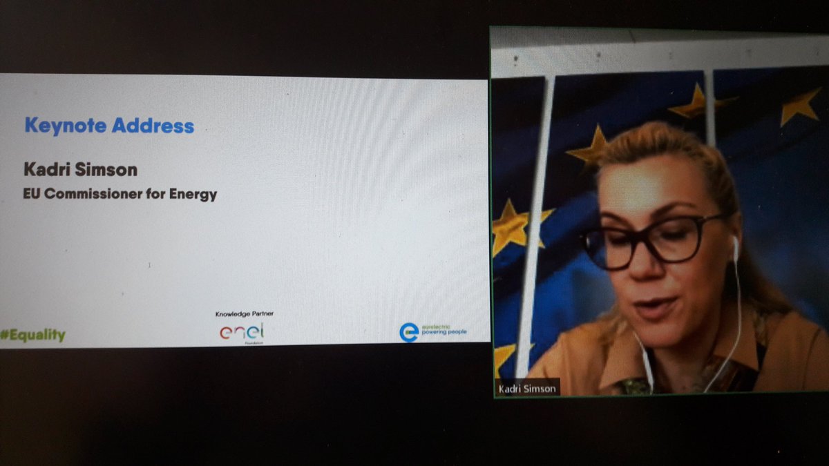 MaximoBXL's tweet image. Commissioner @KadriSimson speaking now at @eurelectric debate about the new study on #distributional effects 

&quot;Investing in future sectors like clean energy&quot; is critical and putting &quot;citizens at the centre&quot;

#Equality #Sustainability
