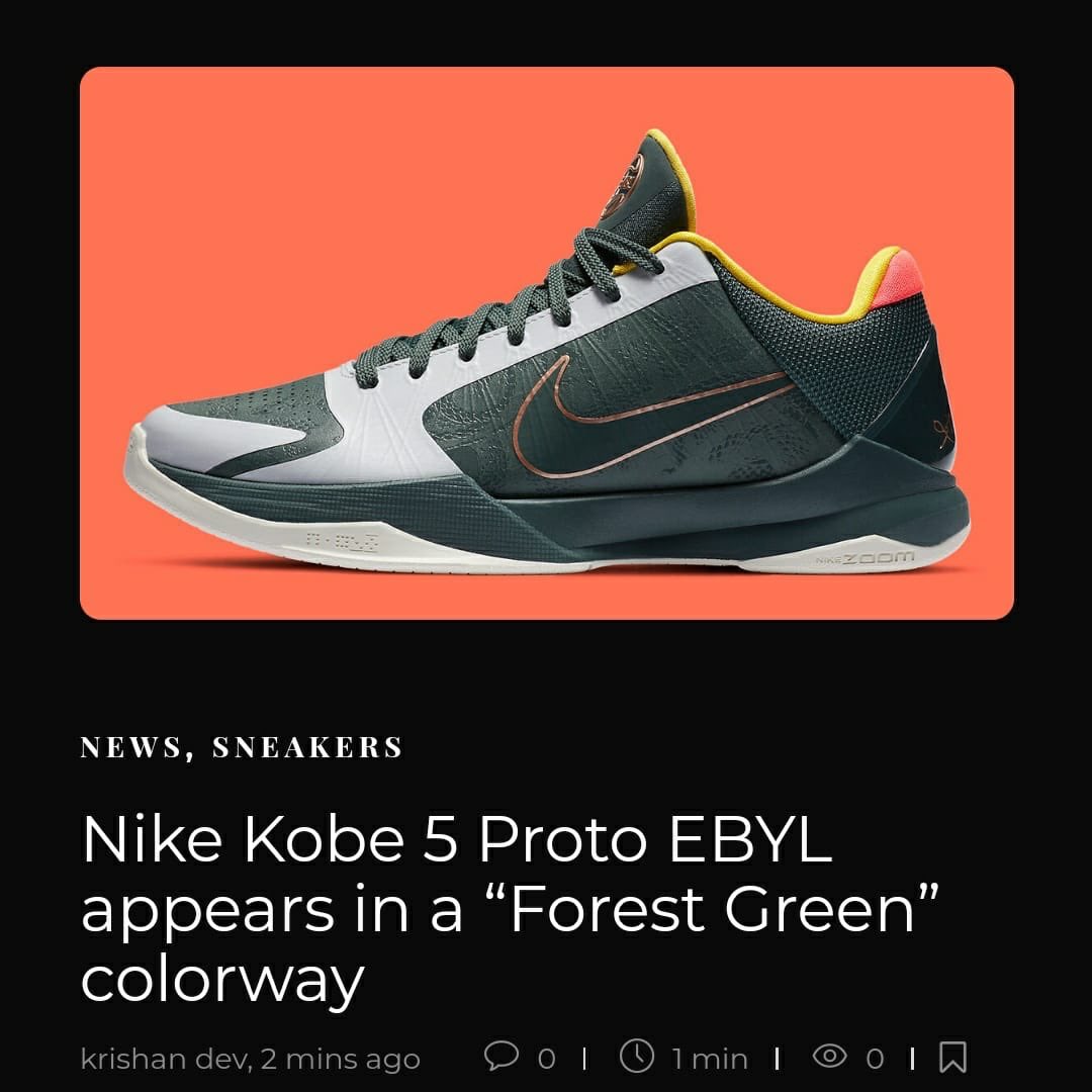 StreetSenseIN's tweet photo. #Nike #Kobe 5 Proto EBYL appears in a “Forest Green” colorway – Tap on the link below to know all of it:
https://t.co/x2KfG0mfBU
•
#sneakerheads #sneakernews #SneakerScouts #sneakerhead #streetwear #streetsense #sneakers #sneakerblog #KobeBryant #nikebasketball #nikesneakers https://t.co/h0C4jwYRhp