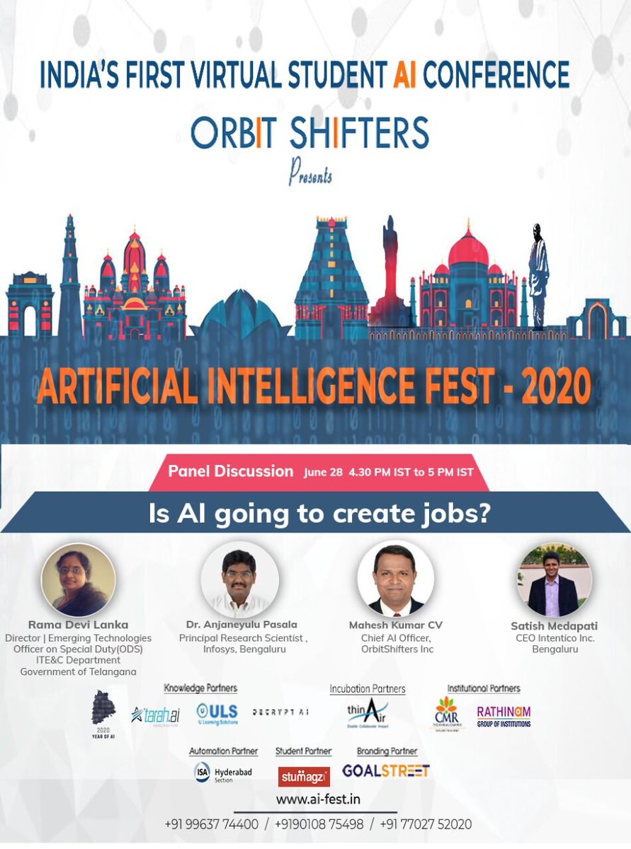 OrbitShifters's tweet photo. India's First Virtual Student AI Conference " AI FEST 2020"
Panel Discussion
For more details log on to https://t.co/sU3ixwmMUr https://t.co/X1UZwRVvgv