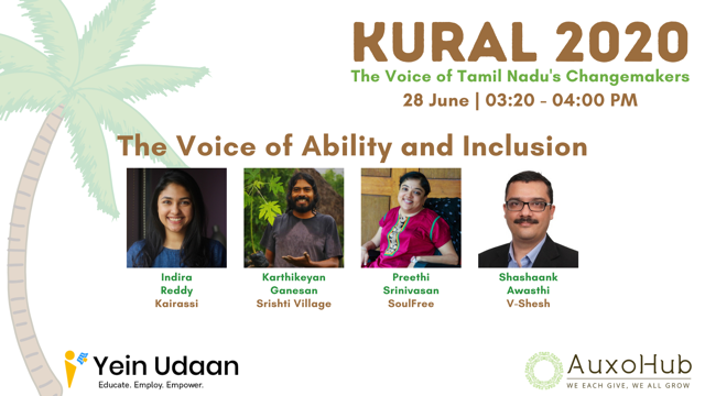 vsheshco's tweet photo. Catch our co-founder, Shashaank Awasthi @Sha_sha_ank  on the panel,"The voice of Ability and Inclusion" along with other great speakers as a part of "Kural 2020 - The voice of Tamil Nadu's changemakers" on 28th June, 3:20-4 PM

Register here - https://t.co/ZQxmgPwg6W https://t.co/UxuXN6MBEW