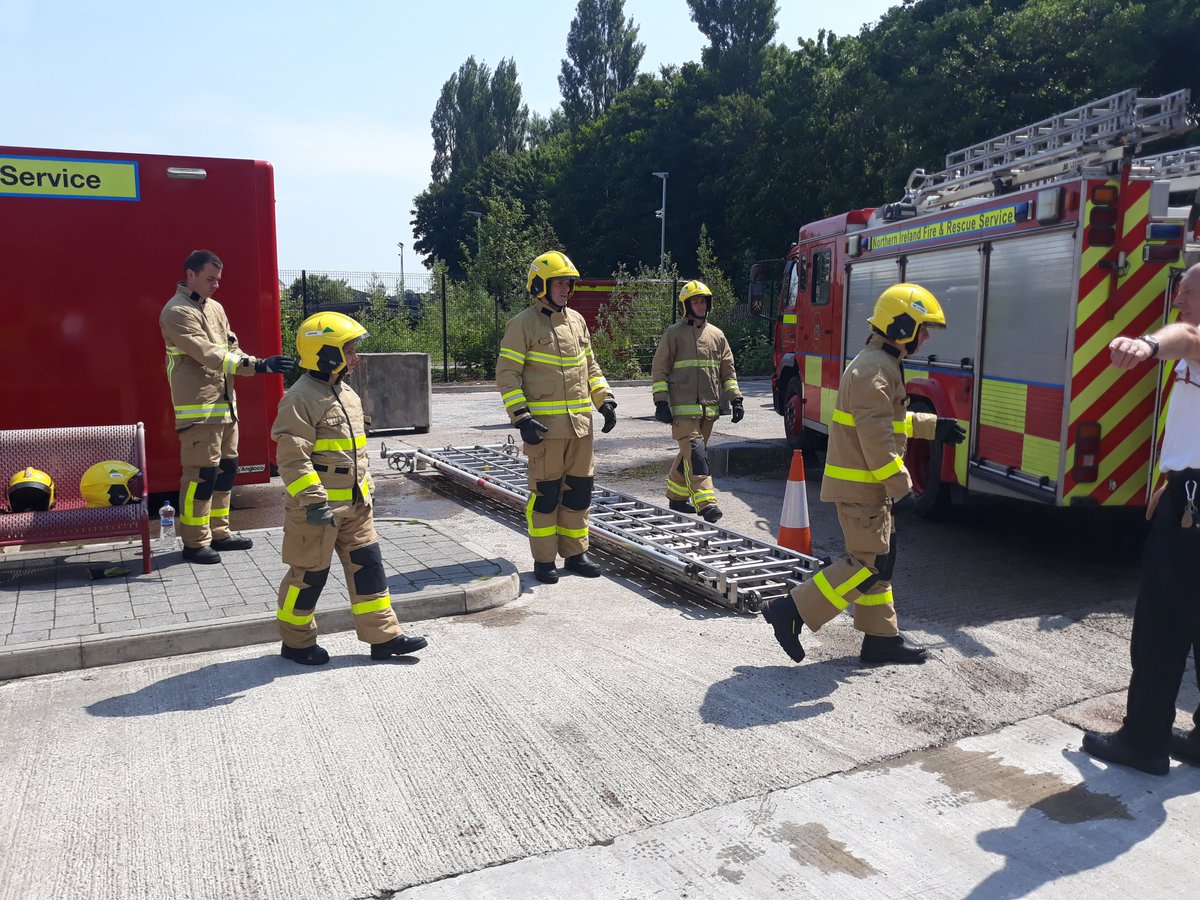 RandyMcComb1's tweet photo. Great to see our Wholetime Trainee  Firefighters back at our Learning and Development Centre Boucher, Belfast. Here are some of them preparing to go to the Lagan River to train on pump operating. #learningtogether @NIFRSOFFICIAL https://t.co/age9rAbAsd