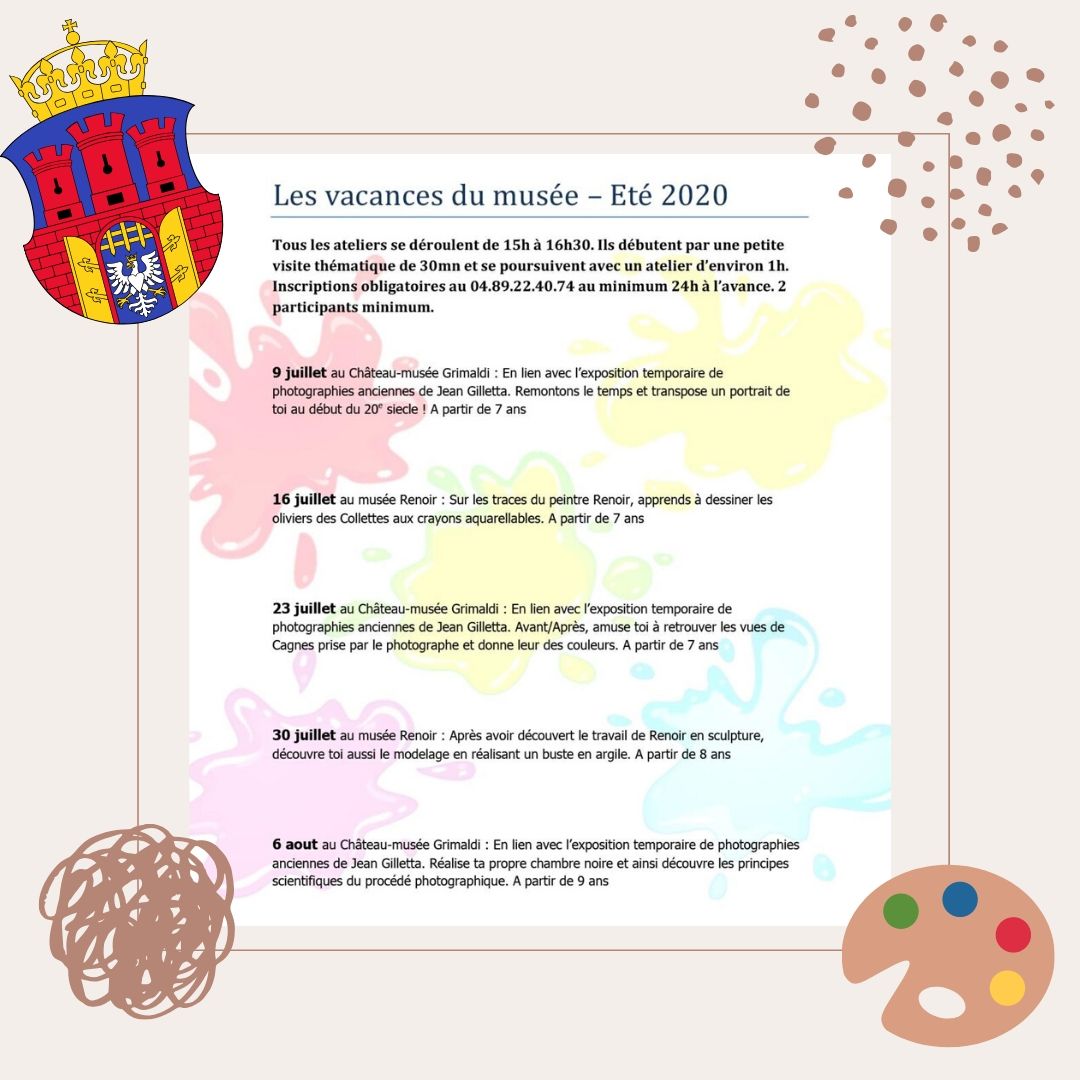 🌞Cet été profitez de la Côte d'Azur en toute tranquillité ! Une occasion de visiter les musées et sites loin de la foule . De nombreuses animations vous attendent en famille !
Plus d'informations 👉cagnes-tourisme.com/fr/.