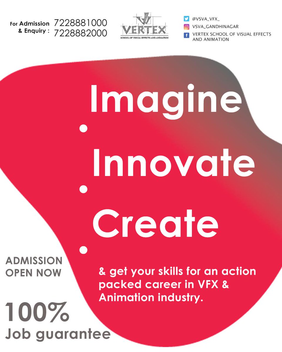 VSVA_VFX_'s tweet photo. Join VSVA's VFX, Animation and Graphic design courses and learn all the creative aspects and skills from the leaders of industry with 100% placement guarantee.
Call Now:-
+91 7228882000, 7228881000
#VertexSchoolofVisualEffectsandAnimation
#VSVAGandhinagar
#ThinkVFX #ThinkVSVA https://t.co/hFCzRt9ByS