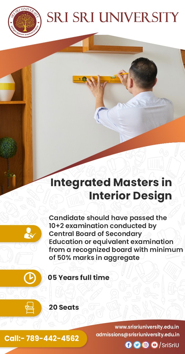 SriSriU's tweet photo. Learn the art & theory of making the best possible use of the available space with the 5-year program, Integrated Masters in Interior Design at our green campus.
To Apply: https://t.co/ZXUSbzhPE7
Limited Seats
#JoinSSU #InteriorDesignAtSSU https://t.co/itXTLlfb2Q