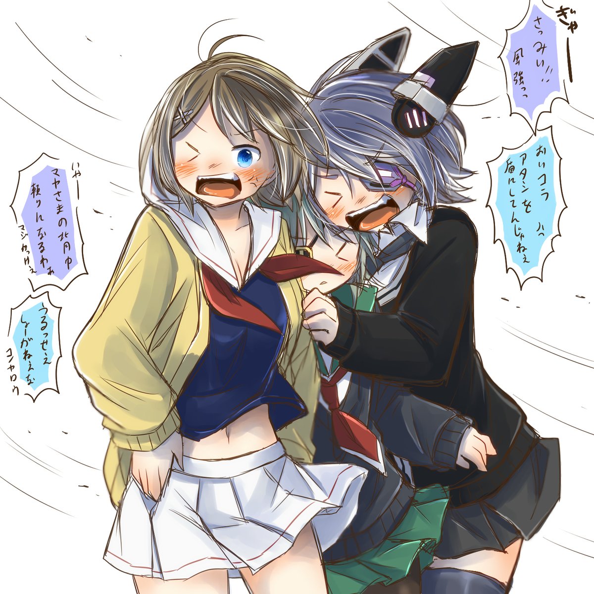 #何だっていい過去絵を掲載するチャンスだ 
天ちゃんと摩耶さまで木曾ちゃんを挟もうのコーナー 