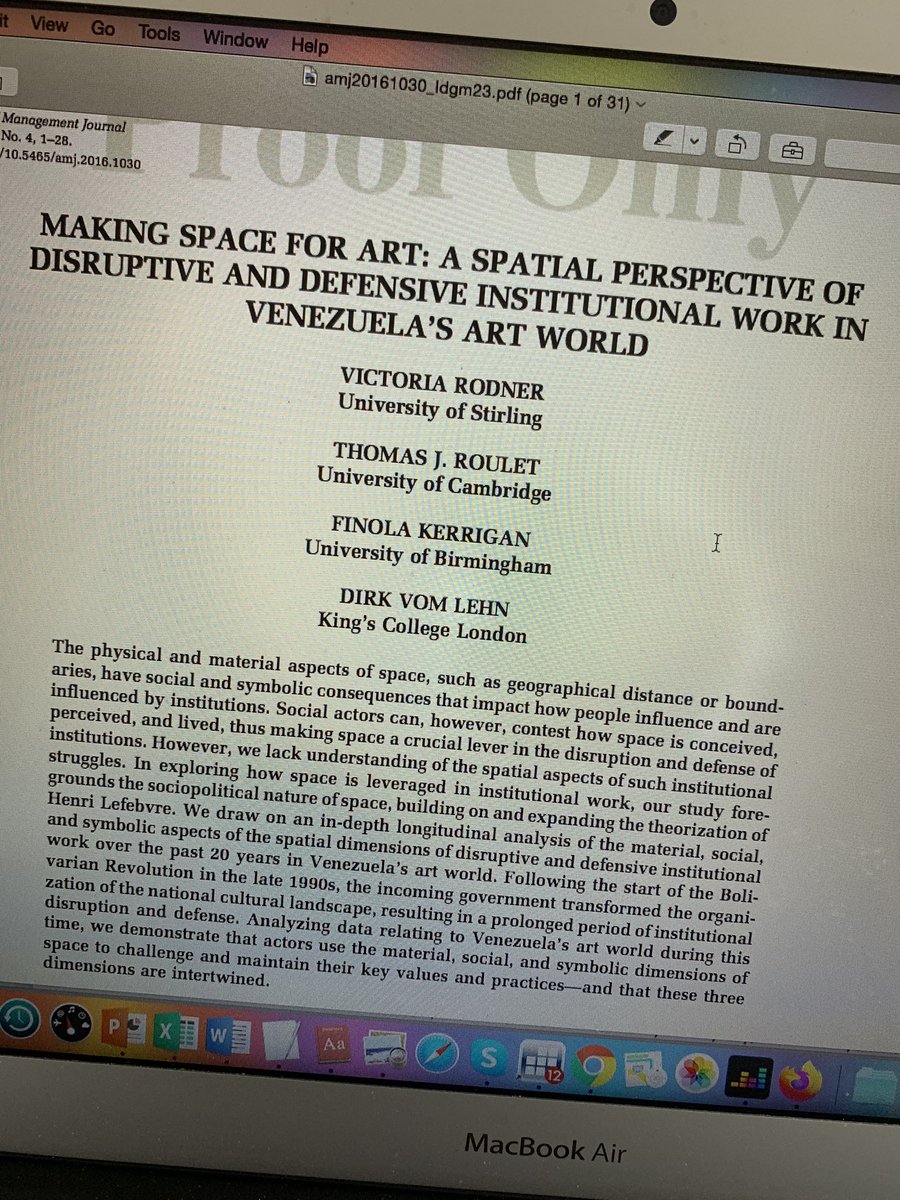 Very nice to review the final proofs of this paper on Lefebvre and institutional work forthcoming in AMJ <a href="/VictoriaLRodner/">Victoria L. Rodner</a> <a href="/dirkvl/">Dirk vom Lehn</a> <a href="/FinolaK/">Finola Kerr</a> journals.aom.org/doi/10.5465/am…