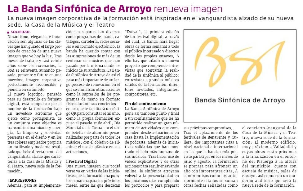 BandaSinfArroyo's tweet photo. Si te has perdido alguno de los detalles de nuestra nueva #imagen corporativa, aquí te resumen todo desde El Nuevo Arroyo.

Además, hoy a las 17h. presentamos una nueva iniciativa para seguir conectados en los próximos meses. 💛🔌 https://t.co/hxBqZxFRY3