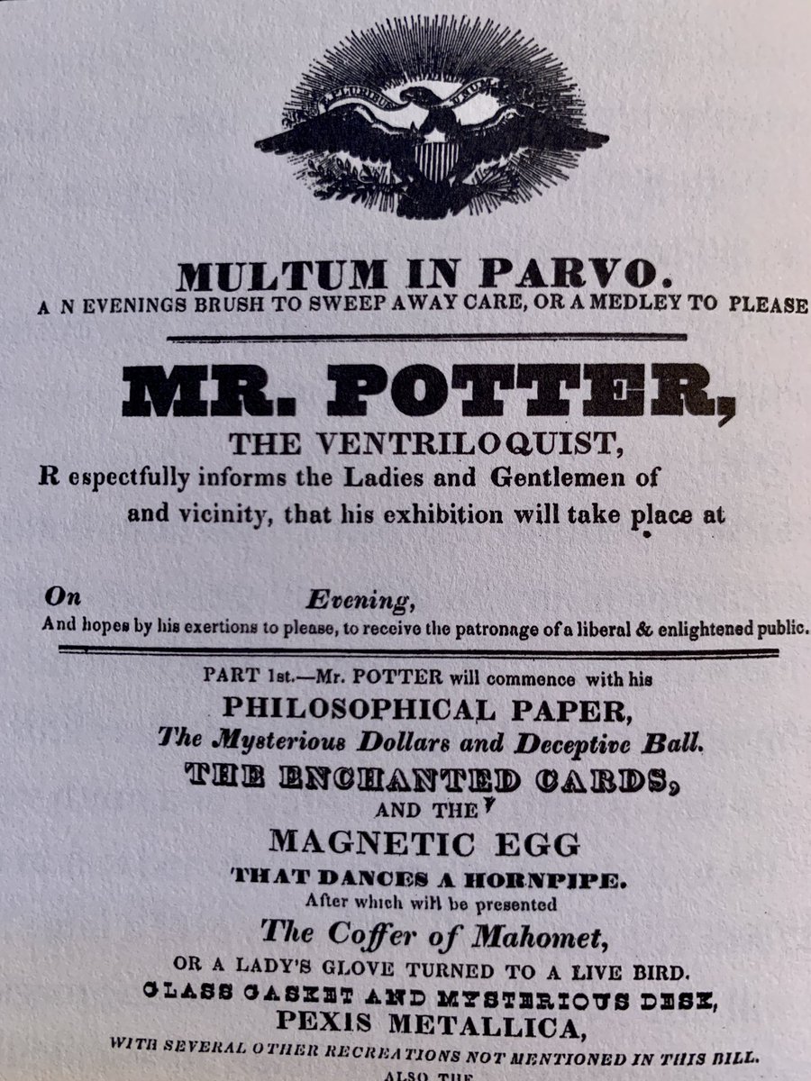 Probably the first American-born magician was Richard Potter, born in 1783 in Massachusetts, just as the American Revolution ended. Richard was black, and no records of earlier American magicians have been found. The nation’s first magician began as the assistant of a (1/x)