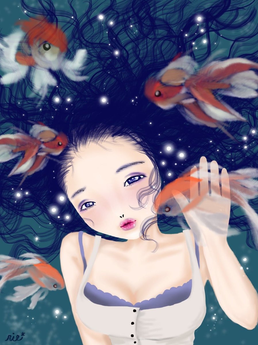 Rie 金魚と女の子 イラスト 女の子イラスト お絵描き Rie 金魚と女の子 イラスト 女の子イラスト お絵描き