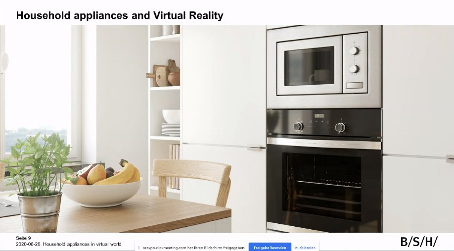 Right now at the #XRExpoVirtual congress Martin Emila from BSH Hausgeräte AG talking about home appliances in the virtual world.