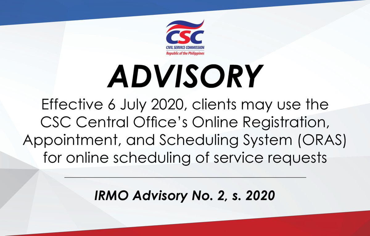 cscphmedia's tweet photo. Starting July 6, requests for records management services at the CSC Central Office will be processed only when booked via the Online Registration, Appointment, and Scheduling System (ORAS). 

Read the advisory to see the full list of services covered: https://t.co/qApMaKRMly https://t.co/luOrLHXZDf