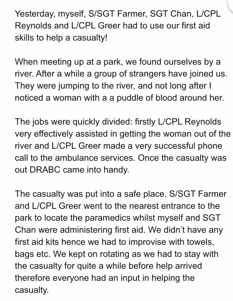RSM_WWMACF's tweet photo. Here’s a story of how myself and a group of my company NCOs had to use our first aid skills to help a casualty. #eagle #royalsignals #armycadetforce #firstaid #inspiration @ACFColCadets @AcfShaunh @107Acf @RSM_FrimleyPark @ArmyCadetsUK @stjohnambulance https://t.co/8w6th4GXO1