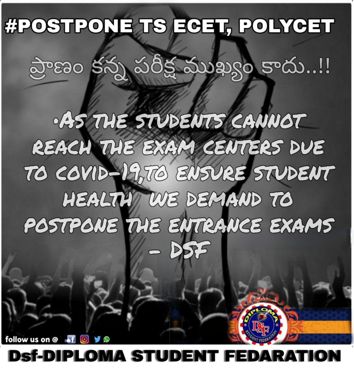 DiplomaDsf's tweet photo. In this pandemic situation it is very foolish decision to conduct examinations... The life of students will be Put in risk due to this decision taken by Govt, If any thing happened to the students who will take the responsibility of them so we demand to postpone the examinations. https://t.co/eS4ZWLQ7db