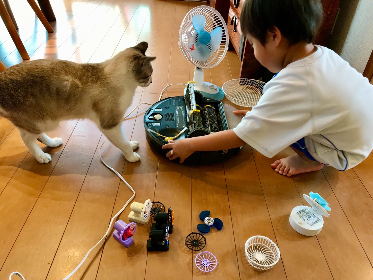 なみそ ルンバの回転するブラシが扇風機っぽい と言って ルンバにも興味津々 一緒にルンバのお掃除をしながらパーツの説明をすると 物凄く喜んでくれた この調子だと 毎日ルンバお掃除分解してよ と言ってきそう W