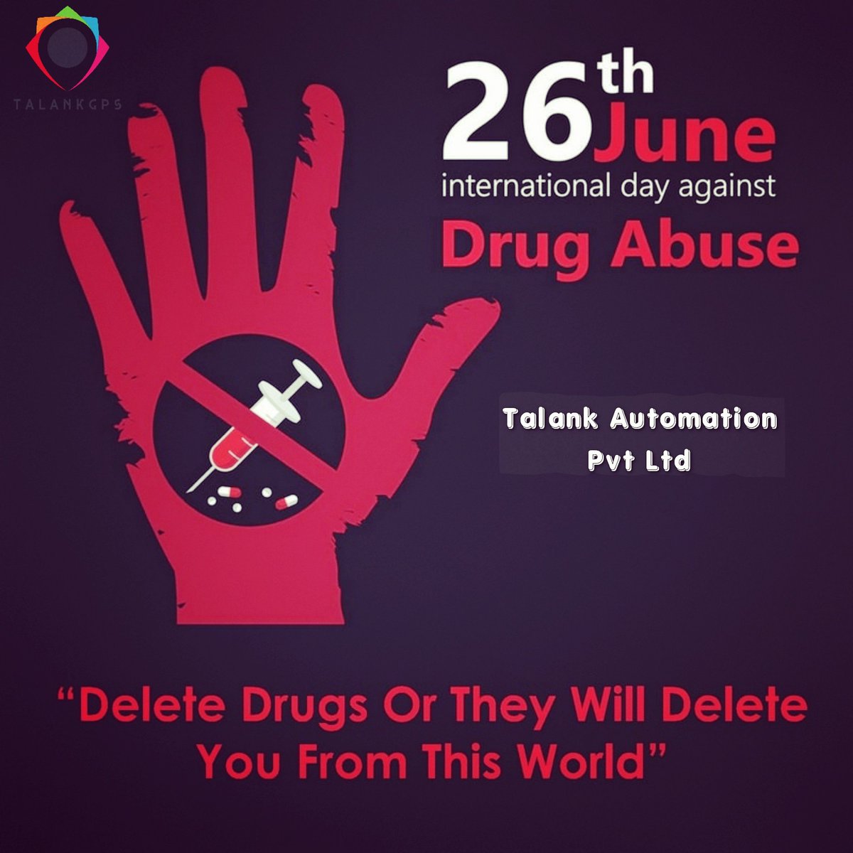 Talankpvtltd's tweet photo. Say no to DRUGS, Because life doesn't Rewind.
#InternationalDayAgainstDrugAbuse 
#TalankAutomation https://t.co/zCb3mGecDc