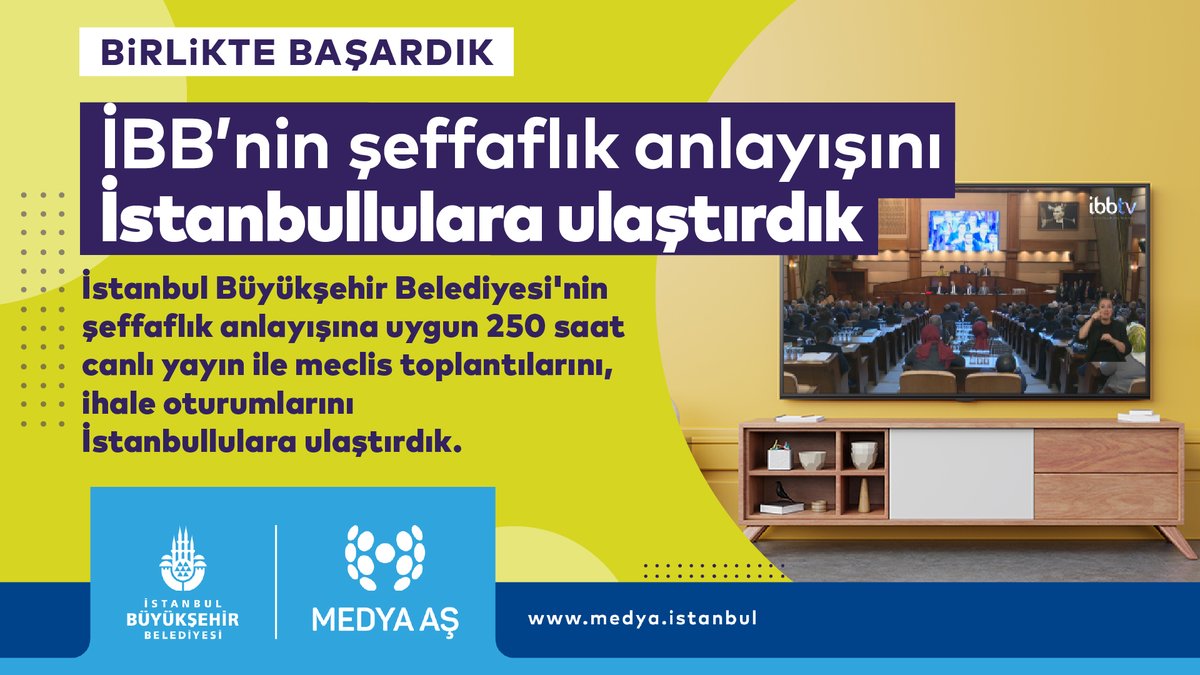 İstanbul Büyükşehir Belediyesi'nin şeffaflık anlayışına uygun 250 saat canlı yayın ile meclis toplantılarını, ihale oturumlarını İstanbullulara taşıdık. #BirlikteBaşardık