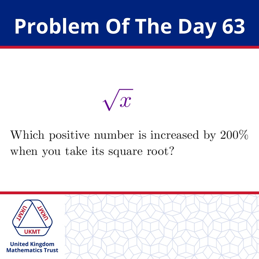 UKMathsTrust's tweet photo. How confident are you on percentages...why not try our Problem of the Day and find out❓

#ukmt #ukmathstrust #problemoftheday https://t.co/mxRGURB8T2