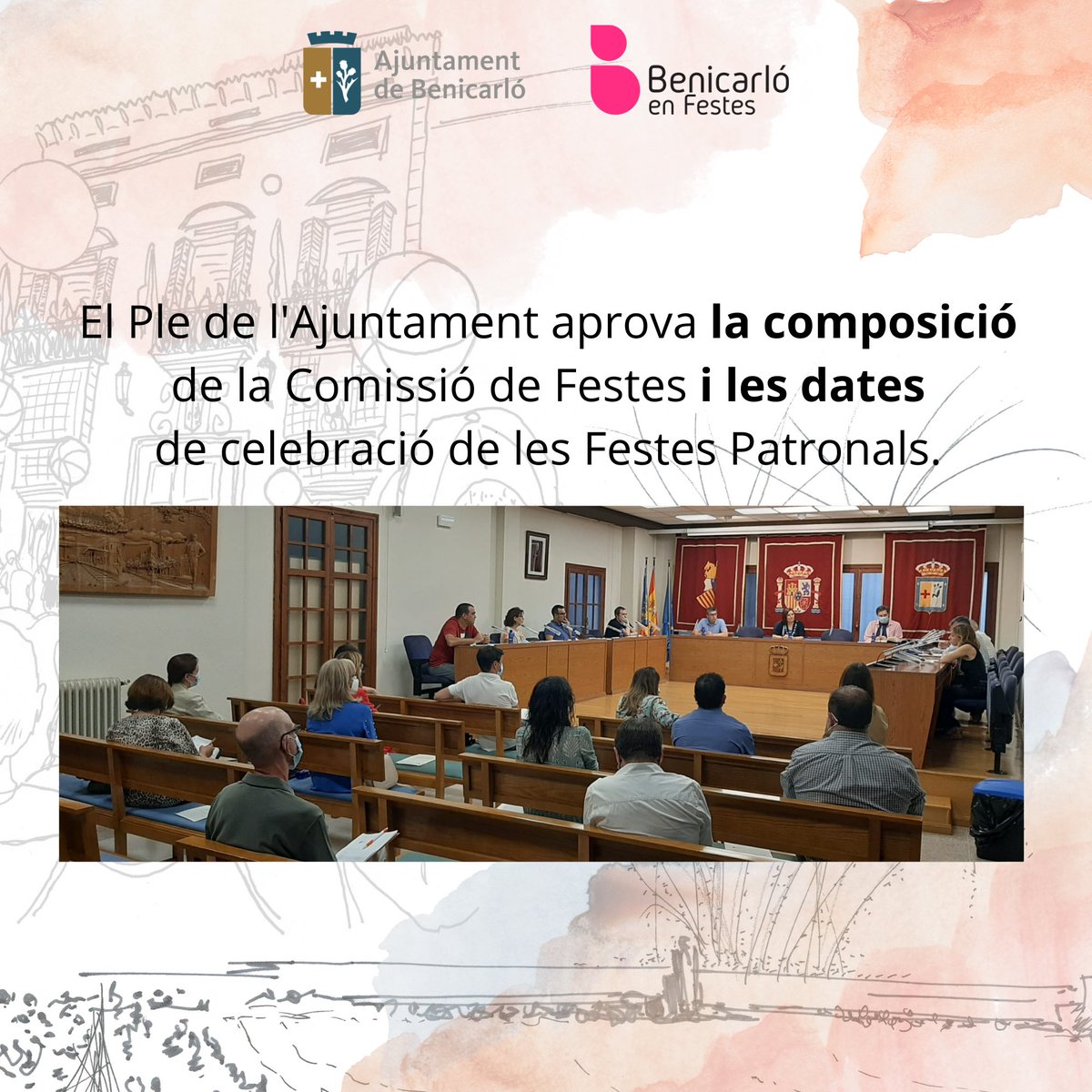 FestesBenicarlo's tweet photo. [1/3]📆El primer Ple presencial de l'@Ajunt_Benicarlo després del confinament ha aprovat oficialment la #composició de la Comissió de Festes i Nadal i Reis 2020-2021, així com les #dates de les #FestesPatronals2020, que seran del 23 al 30 d'agost.📹Min 27: https://t.co/v8AwL39Y1R https://t.co/GVX6FD1ODO