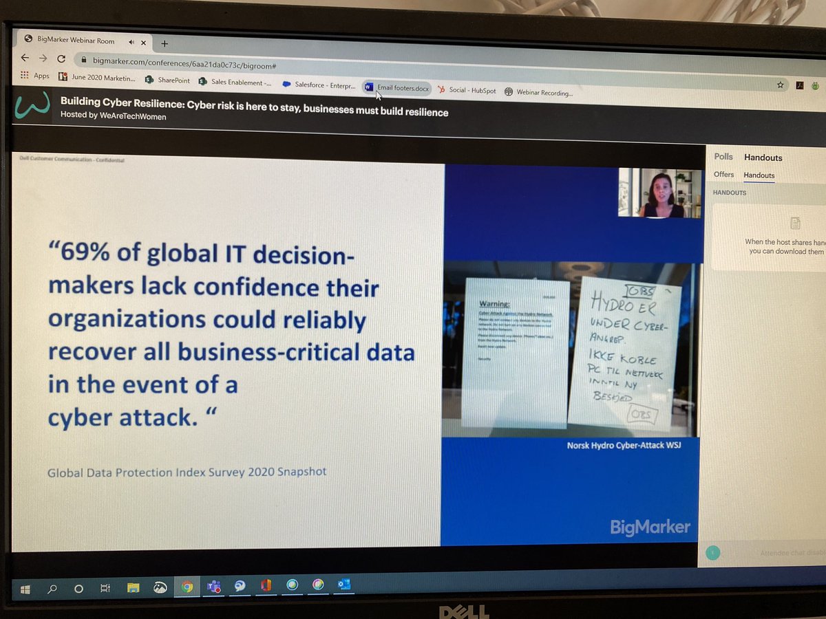 ElizMurray's tweet photo. “69% of global IT decision-makers lack confidence their organisations could reliably recover... in the event of a cyber attack” 

@Elizabeth_G___ also highlighting the vulnerabilities of home IOT devices &amp; the importance of securing orgs end points for remote working #watwdil2020 https://t.co/ytG2AjluJy