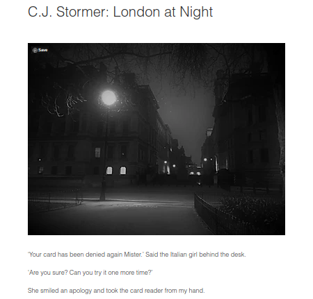 AnarchistMilk's tweet photo. Another great read from a great writer. C.J. Stormer tells us his story of London at Night: https://t.co/Wusuhu5rCo https://t.co/7gfqQ2PKaS