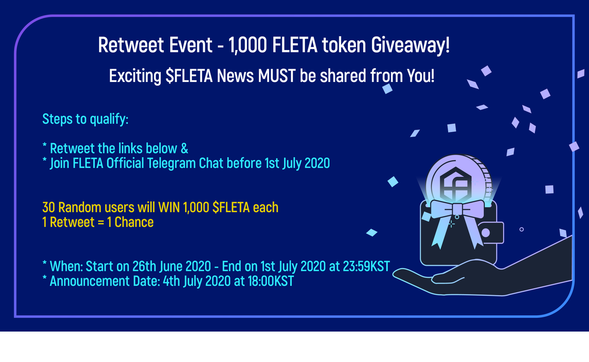 MEVerseOfficial's tweet photo. #Giveaway 
Exciting $FLETA News must be shared!

30 random users will win 1,000 $FLETA each
1 Retweet=1 Chance

* Sendsquare X Raonsequre
https://t.co/aHh3Ql08X0

* FLETA X Chainlink
https://t.co/uwIulILj0W

Retweet both links and join https://t.co/oD3pfhhKN6 before 1st July 2020 https://t.co/ZpeAC1yKx6