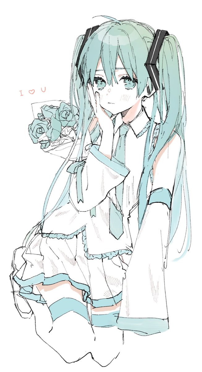 hatsune miku 1girl solo bouquet twintails skirt long hair flower  illustration images