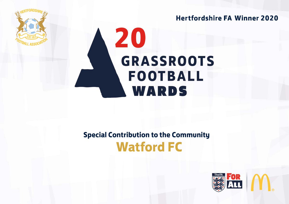 HertfordshireFA's tweet photo. @WatfordFC have been selected to receive a Special Contribution to the Community Award following their tremendous work throughout the pandemic. They have supported the @NHS throughout the pandemic &amp;worked tirelessly to assist frontline workers. Fantastic work! #grassrootsheroes https://t.co/NgtaaDd17X