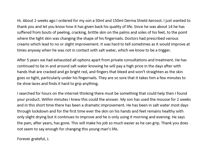 DermaShield's tweet photo. Such a heartfelt testimonial received from another happy customer! We’re so glad Derma Shield could help to solve this young person’s skin irritation after years of looking for a solution!
#saltwater #skinirritant #crackedskin #peelingskin #dermatitis #skincondition #dermashield https://t.co/RXVQebb7wC