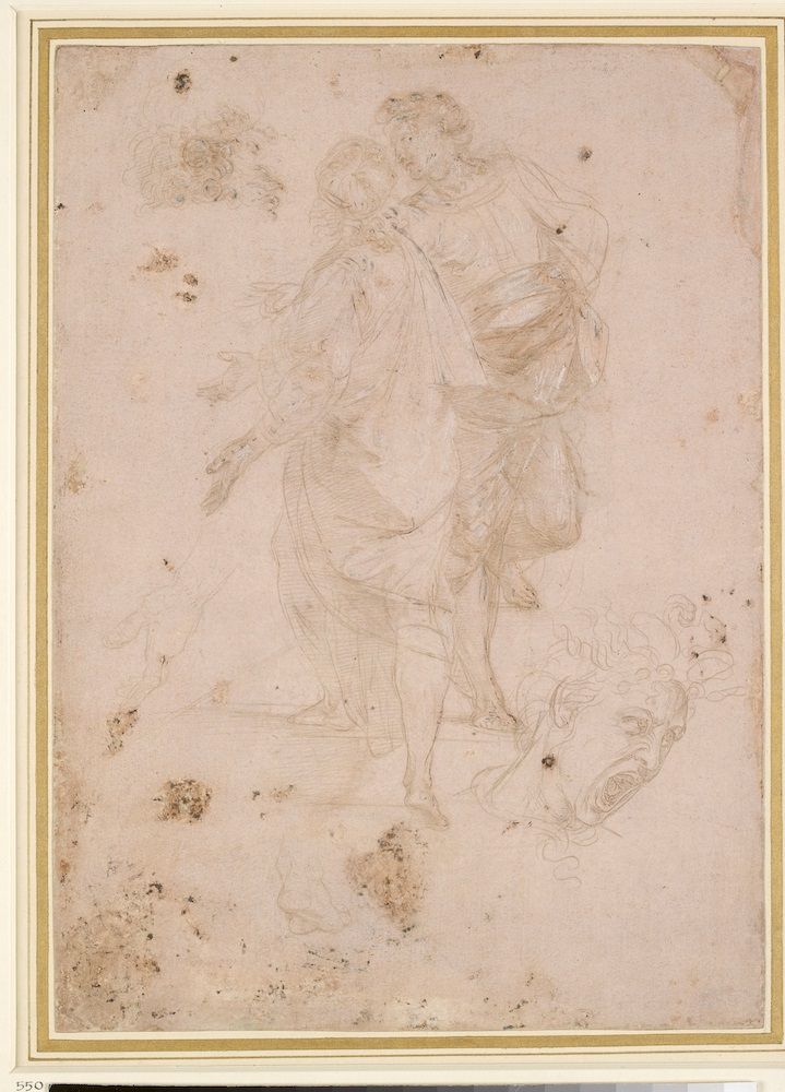 iiclondra's tweet photo. FocusOnRaphael. 
Raphael, Studies of two men on stairs, and a shouting head, c.1508-10, metalpoint with white heightening, on pink paper.
Learn more about this art work: 
▶️https://t.co/sLOwJEtFRJ
#Raphael #ItalyRestArt
Courtesy of the Ashmolean Museum, University of Oxford https://t.co/k5Q1NLaQHH