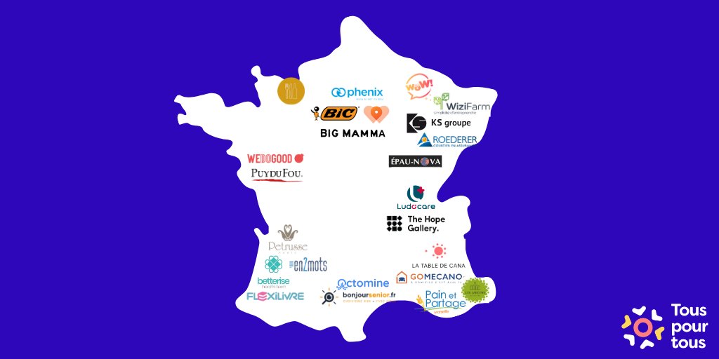 De la TPE au grand groupe, de Paris à Marseille, toutes les entreprises peuvent agir face aux défis actuels.
 
🇫🇷 Aux 4 coins de la France, on retrouve ces entreprises solidaires.
 
👉 Pour les découvrir et amplifier cet élan solidaire, RDV sur tous-pour-tous.com !