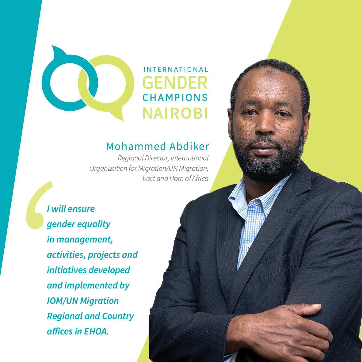 IOM_EHSA's tweet photo. .@AbdikerM: I will ensure gender equality in management, activities, projects and initiatives developed and implemented by @IOMRONairobi and country offices in the East and Horn of Africa region.
#INTGenderChampions 
@INTGenderChamps https://t.co/DE1KzY2tiO