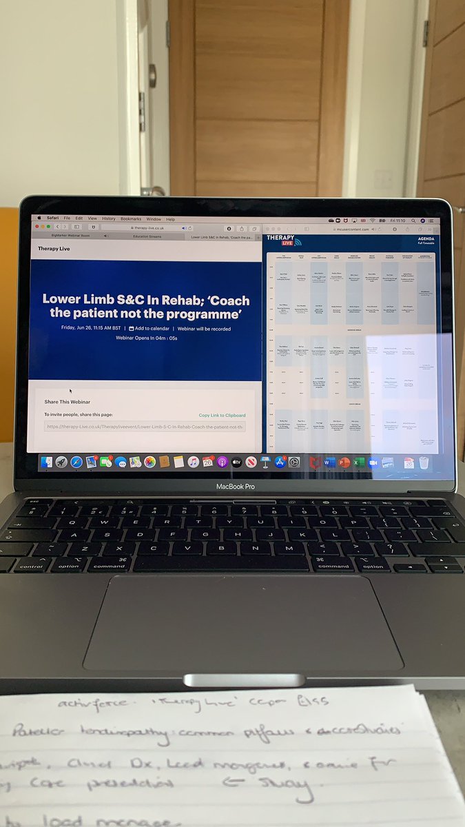 Unfortunately missed the first two slots this morning but good to get up and running with #TherapyLive. First up was <a href="/DrPeteMalliaras/">PeterMalliaras</a> with errors to avoid in treatment of patella tedinopathy. Looking forward to the next talk by <a href="/mccauleyandrew/">ProCare Sports</a> on incorporating S&amp;C into rehab.