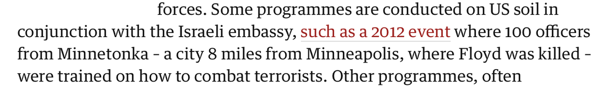 Oh, and for good measure includes a reference to an Israeli police “training” that took place — dun dun dunnnn! — eight miles from Minneapolis where George Floyd was killed, in order to create the impression there might be something there after all. 16/