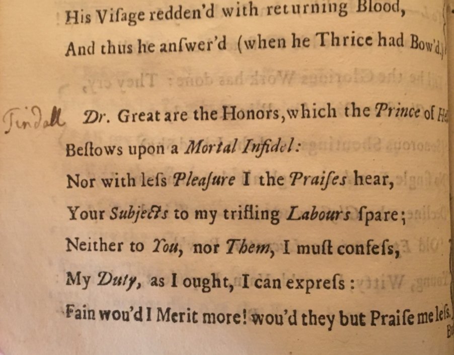 Frances Legh’s copy of Abel Evans poem  @NTLymePark contains gaps which invite the reader to annotate their copy. Legh writes the name of the doctor, Tindall, and fills in gaps within the poem. This is a type of directed annotation invited by the text.  #EMQuon 10/14
