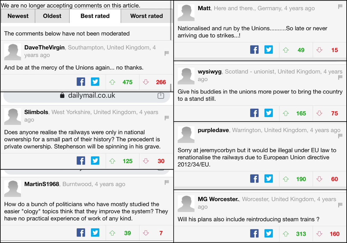 DMReporter's tweet image. HILARIOUS: Remember that time Corbyn wanted to renationalise the railways and Mail readers freaked-the-fuck out? Well, now the Tories want to do it and they couldn’t be happier…