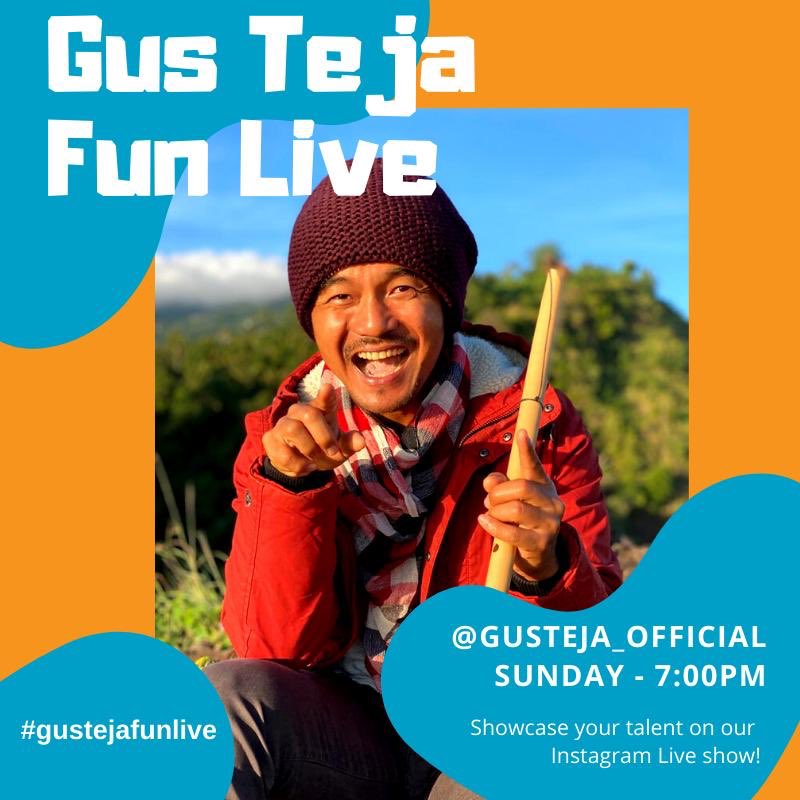 Tunjukkan bakat kalian, kita live bersama di ig saya gusteja_official dalam “Gus Teja Fun Live.”
Yang jago olahraga, yang suka menari, yang suka main sulap, yang bisa melukis, atau bakat apa aja yang penting positif, ayo ikut live bersama saya. 
Show Me Your Talent 😎🕺👍👍