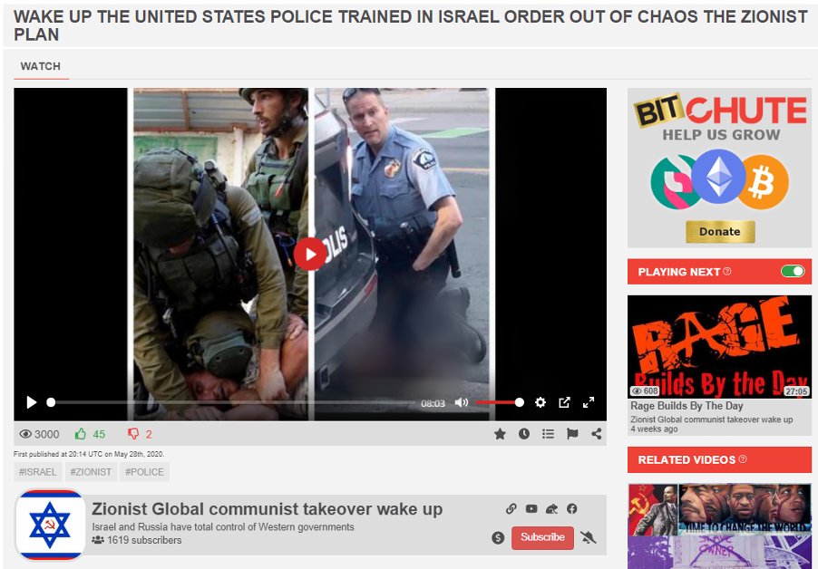 These are all videos from far right channels on the alternative video sharing platform BitChute, claiming “Zionist controlled police” are creating chaos to assist “the Jew occupation of America”