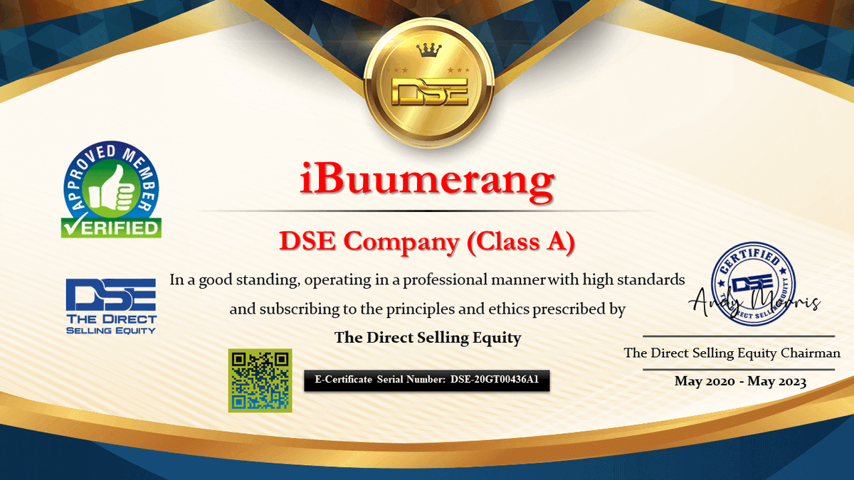 DSellingequity's tweet photo. iBuumerang is Listed now on the DirectSellingEquity Directory at https://t.co/EukXvMgoCT

Certificate valid for 3 Years 👍
Congratulations
@iBuumerang @iBuumerangUK
.
.
.
#iBuumerang #MLM #NetworkMarketing #Affiliates #Distributors #Entrepreneurs #DSE #DirectSellingEquity https://t.co/1fV2fbq6fN